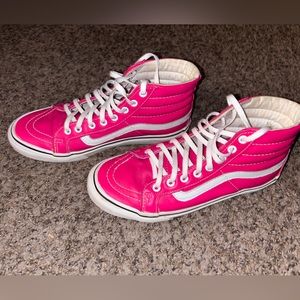 Hot pink leather 7.5 women’s hightop Vans